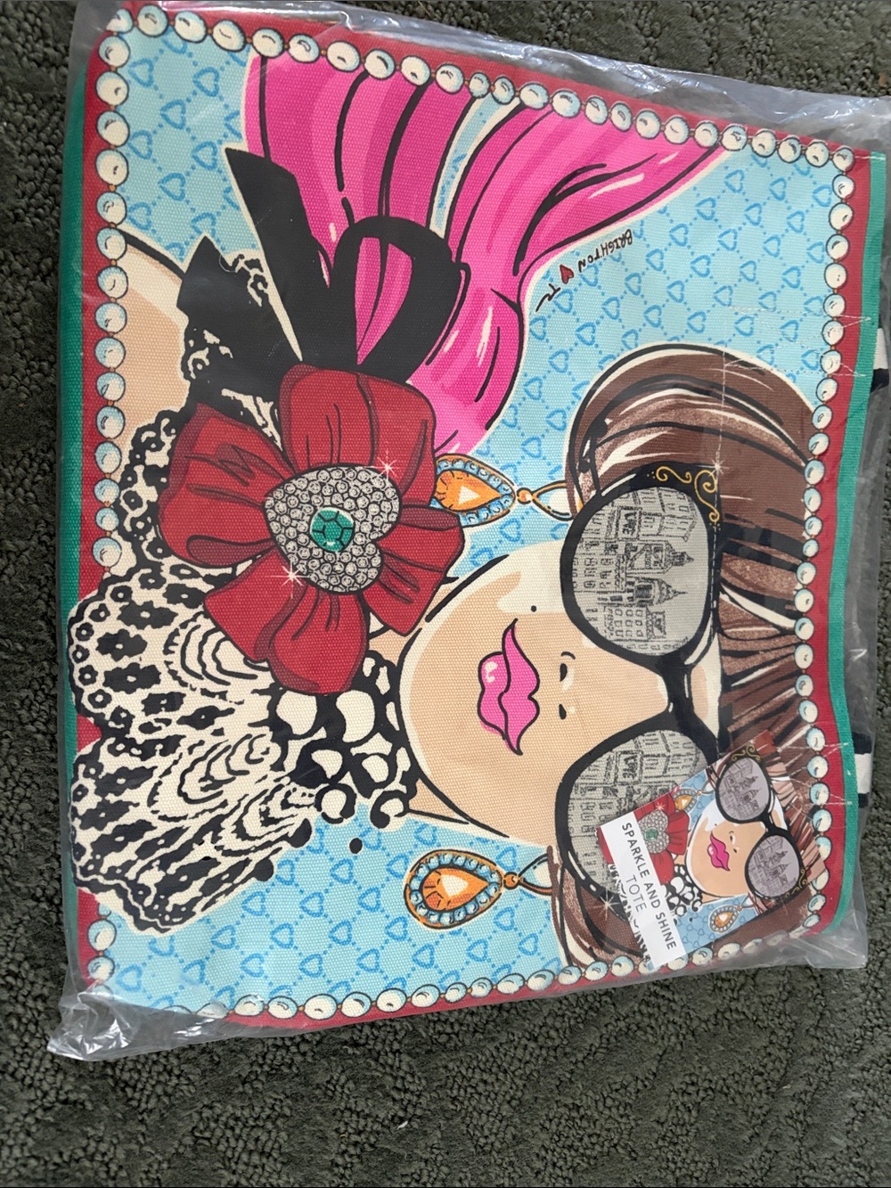 Brighton Stylish Graphic Tote Bag in Pink, Red and Blue